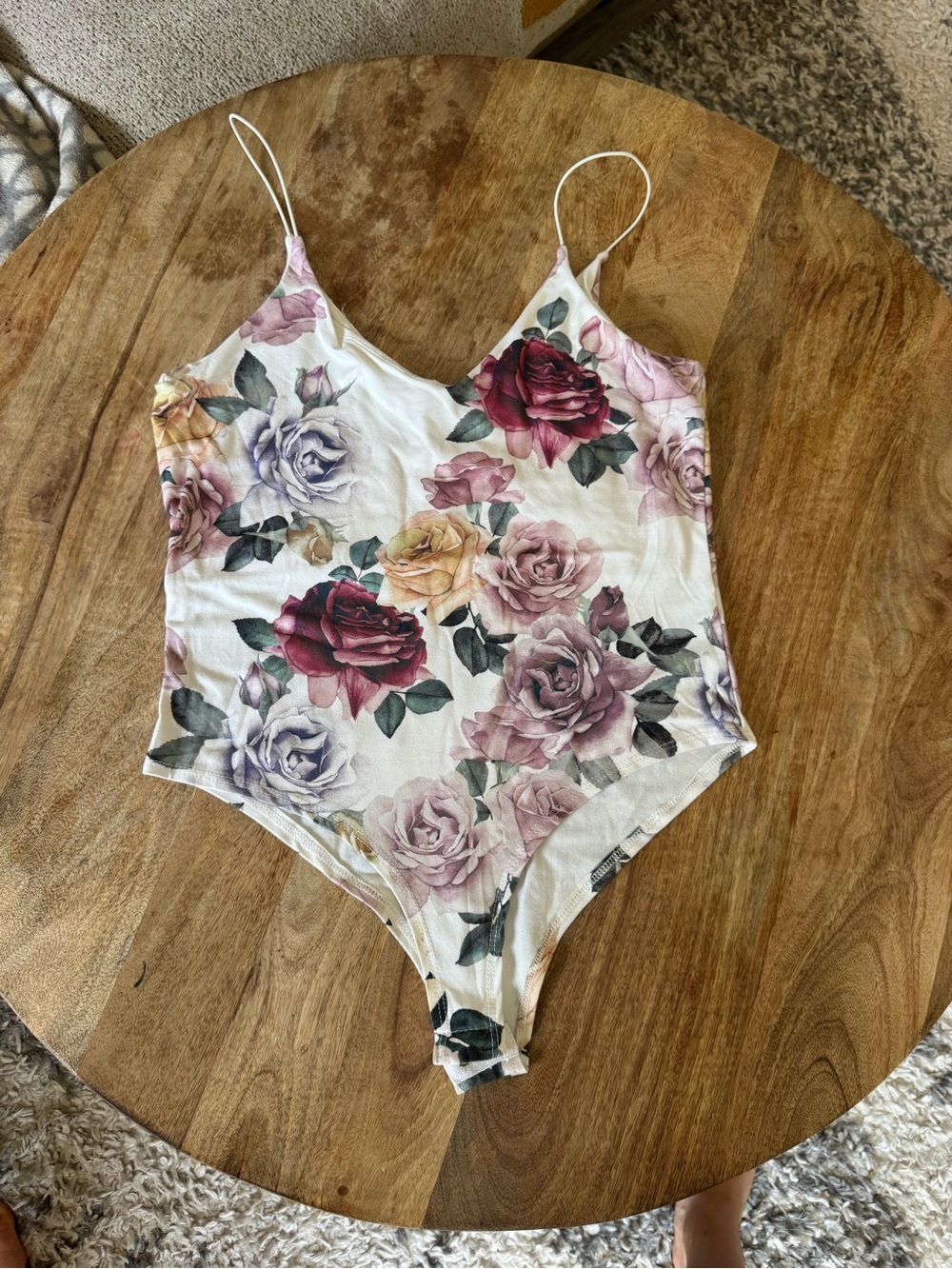 gaze White Floral-Print Sleeveless Bodysuit